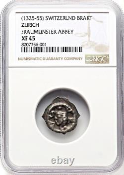 1325 1355 Switzerland Brakteat Zurich NGC XF45 Fraumunster Abbey Coin