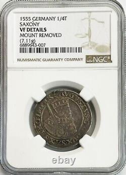 1555 Saxony German States Silver 1/4 Thaler August I Coin Ngc Very Fine