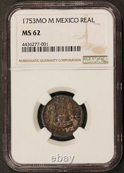 1753-Mo M Mexico 1 One Real Silver Coin NGC MS 62 KM# 76.1 TOP POP