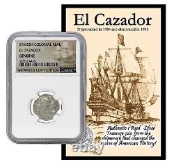 1772 1783 Mexico El Cazador 1 Real Silver Shipwreck Coin NGC 1R Genuine & Card