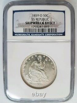 1859 O SS Republic Seated Liberty Half Dollar NGC Shipwreck Silver Treasure Coin