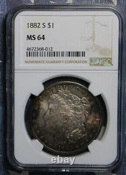 1882-s Morgan Silver Dollar Ngc Ms64 Toned Collector Coin. Free Shipping