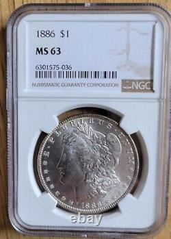 1886 UNITED STATES of America SILVER Morgan US Dollar Coin EAGLE NGC MS 63