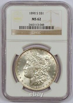 1890-S Morgan Silver Dollar Coin from the San Francisco Mint, Graded MS62 by NGC