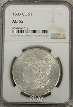 1893 CC Morgan Silver Dollar $1 Coin Carson City NGC AU55
