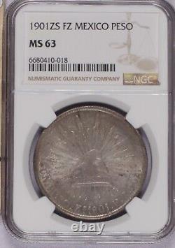 1901-ZS FZ Mexico Peso NGC MS63. Zacatecas Mint. Free Shipping