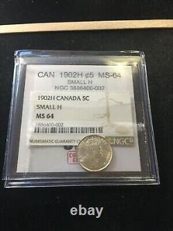 1902H Small H, Coin Mart Graded Canadian, ¢5 Cent, MS-64NGC Cross