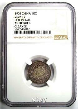 1908 China Empire Dragon 10 Cent Coin 10C LM-13 Certified NGC XF Detail (EF)