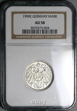 1909-E NGC AU 58 Germany 1 Mark Muldenhutten Silver Rare Coin POP 3/1 22092201C