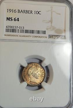 1916 Barber Dime Ngc Ms64 Choice Peripheral Toning Pq Coin