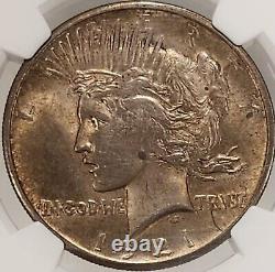 1921 High Relief Silver Peace Dollar NGC MS 63 Toned Key Date $1 US Silver Coin