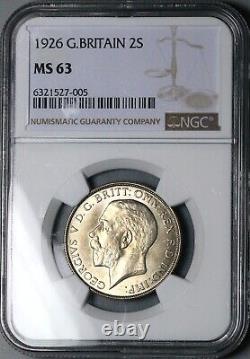 1926 NGC MS 63 Florin George V Great Britain 2 Shillings Silver Coin (24060602C)