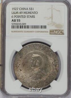 1927 China L&M-49 Memento 6 Pointed Stars $1 NGC AU55. Free Shipping