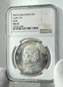 1934 CHINA Republic Founder SUN YAT-SEN Junk TRADE Dollar Silver Coin NGC i79711