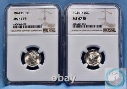 1944-D Mercury Dime NGC MS67 FB Two Coins