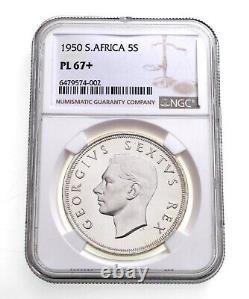 1950 South Africa 5 Shilling Silver Coin Graded by NGC as PL67+ HIGHEST POP 1