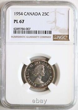 1954 PL-67 25 Cents Canadian Silver Coin NGC