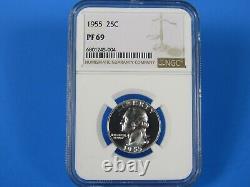 1955 to 1964 P, 10-Coin Set, Washington Quarters NGC Pf 69 Beautiful Set #3