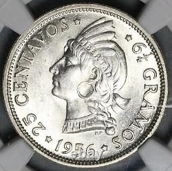 1956 NGC MS 63 Dominican Republic 25 Centavos 90% SIlver Coin (21120303D)