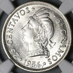 1956 NGC MS 63 Dominican Republic 25 Centavos 90% SIlver Coin (21120303D)