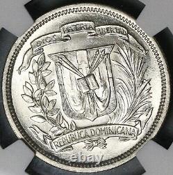 1956 NGC MS 63 Dominican Republic 25 Centavos 90% SIlver Coin (21120303D)