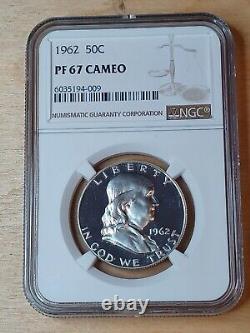 1962 NGC PF67 CAMEO FRANKLIN HALF DOLLAR SILVER COINS 50c 90% WHITE LABEL