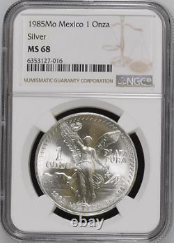 1985-Mo 1-ONCE MEXICO LIBERTAD WINGED VICTORY NGC MS68 RARITY R5 HIGHEST GRADES