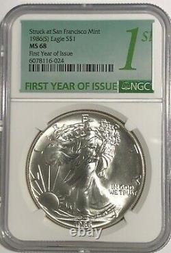 1986 (s) Ngc Ms68 $1 Silver Eagle 1 Oz First Year Issue Struck At San Francisco