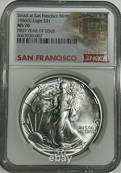 1986 (s) Ngc Ms70 $1 Silver Eagle 1 Oz First Year Issue Struck At San Francisco