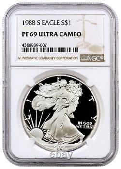 1988 S $1 Proof American Silver Eagle 1-oz NGC PF69 Ultra Cameo Brown Label
