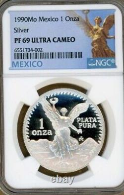 1990-Mo Mexico Proof Silver Libertad 1oz Silver Coins NGC PF 69 Ultra Cameo
