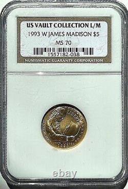 1993 W James Madison $5 Gold Bill of Rights Coin MS 70 NGC 1/4oz