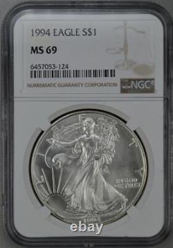 1994 $1 American Silver Eagle NGC MS69 1ozt. 999 Silver Coin