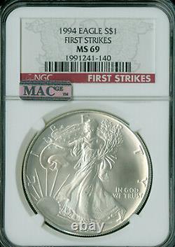 1994 Silver Eagle Ngc Mac Ms69 Pq First Strike Finest Red Label Mac Spotless