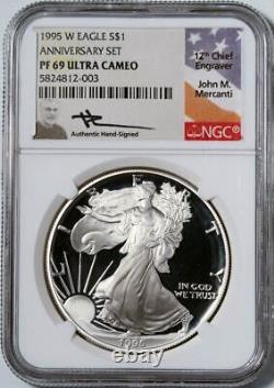 1995-W American Silver Eagle NGC PF69 Ultra Cameo John Mercanti Signed