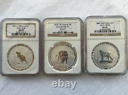 1999-2010 Australia Silver Lunar Complete Set 12 Coins 1oz Ngc-ms69 Rare