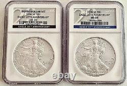 2- 2006-w 20th Anniversary American Silver Eagles Ms-69- Blue Seal & Brown Seal