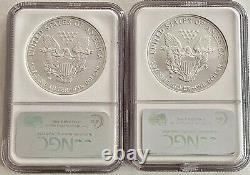 2- 2006-w 20th Anniversary American Silver Eagles Ms-69- Blue Seal & Brown Seal