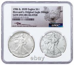 2 Coin Set 1986 & 2020 Silver Eagle NGC GEM Unc Double Coin Holder Mercanti