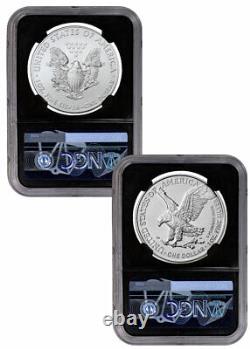 2 Coin Set 2021 American Silver Eagle Type 2 & Type 1 NGC MS70.999 Silver Label
