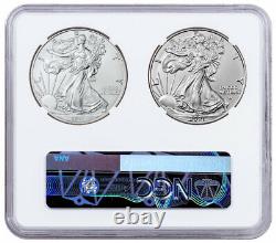 2 Coin Set 2021 American Silver Eagle Type 2 & Type 1 Type Set NGC MS69 Rev Lbl