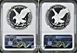 2 Coin Set, 2021 Type 2 W & S Proof Silver Eagles, Ngc Pf69uc, Brown Label