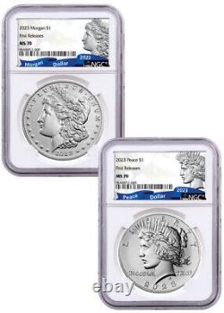 2-Coin Set 2023-(P) Morgan & Peace Silver Dollar NGC MS70 FR PRESALE