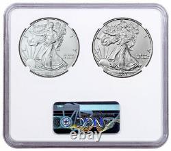 2 Pc Set 2021 Silver Eagle Type 2 & Type 1 NGC MS70 FR Gaudioso/Mercanti Signed