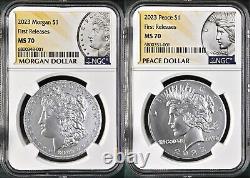 2 coin set 2023 Morgan and Peace silver dollar NGC MS70 first releases