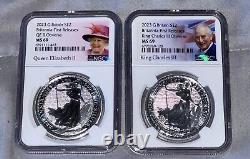 2 coin set 2023 uk 2 pound silver britannia QE II and KC III effigy ngc ms69