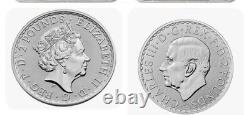 2 coin set 2023 uk 2 pound silver britannia QE II and KC III effigy ngc ms69