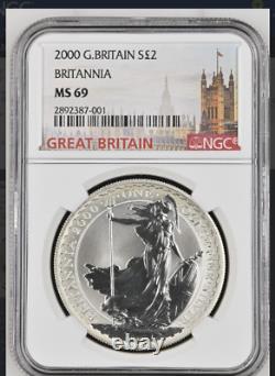 2000 Great Britain 1 oz Silver Britannia S£2 NGC MS69 QEII effigy