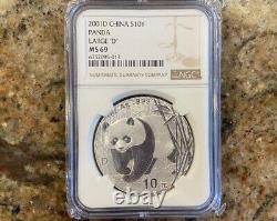 2001 D (Domestic) 1 oz 10 Yuan China Silver Panda Coin MS 69