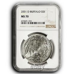 2001-D NGC MS70 Buffalo Commemorative Silver One Dollar Coin